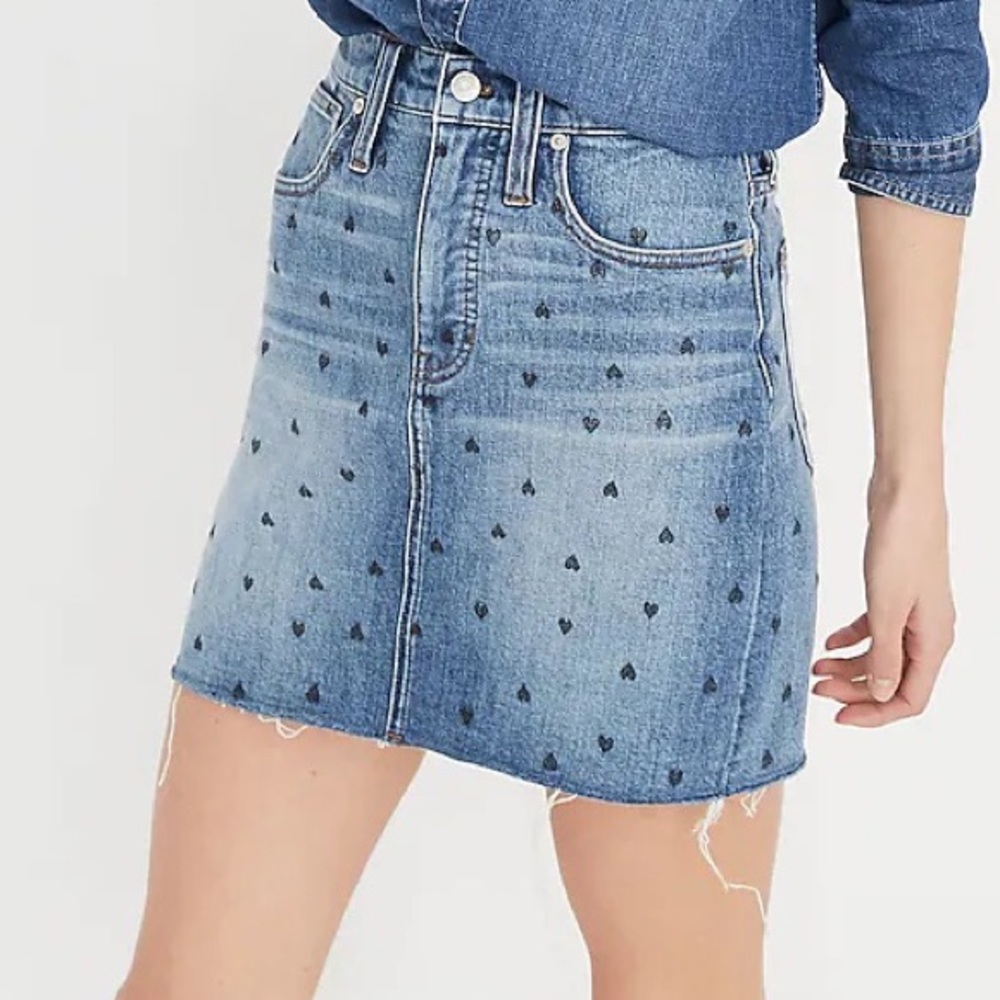Madewell Stretch Denim Straight Skirt: Heart Print Edition Size Small